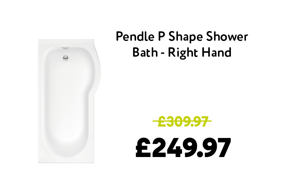 Pendle 1675mm P Shape Shower Bath Right Hand