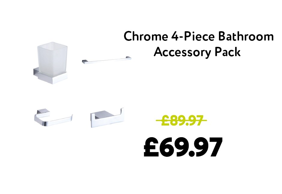 Manor Chrome 4-Piece Bathroom Accessory Pack - Tumbler, Paper Holder, Robe Hook & 45cm Towel Bar