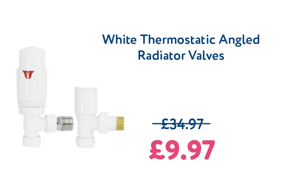 15mm White Thermostatic Angled Designer Radiator Valves