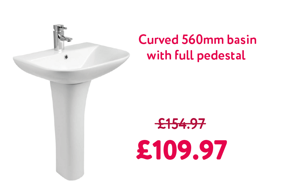 Feel Curved 560mm Basin with Full Pedestal