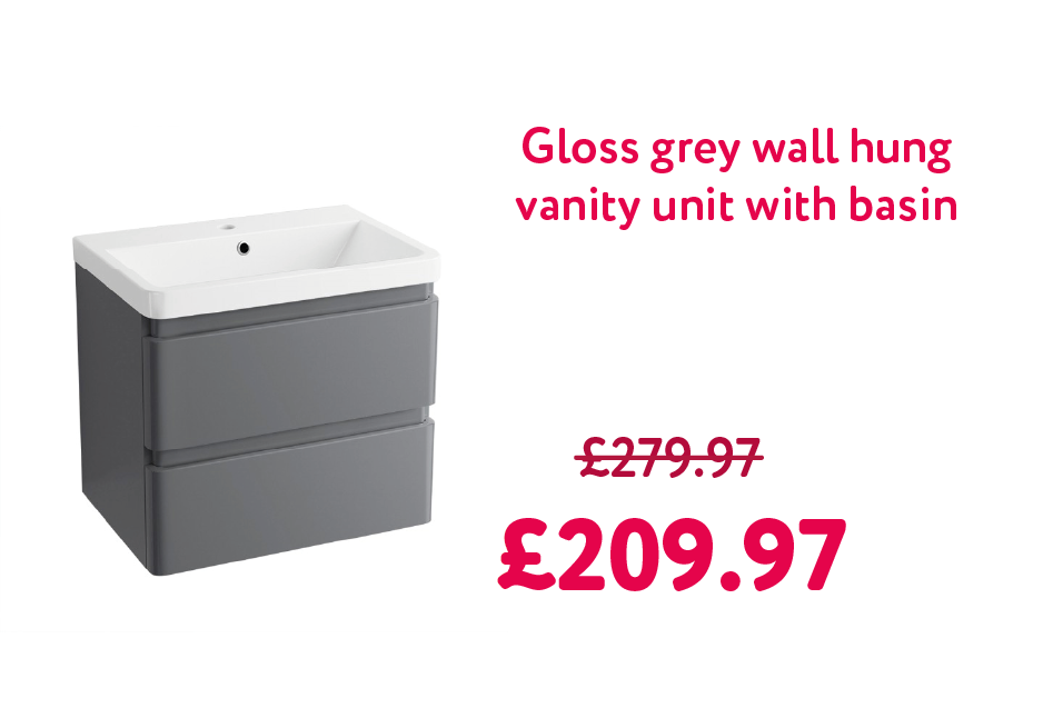 Serene II 600mm Gloss Grey Basin and Drawer Wall Hung Vanity Unit
