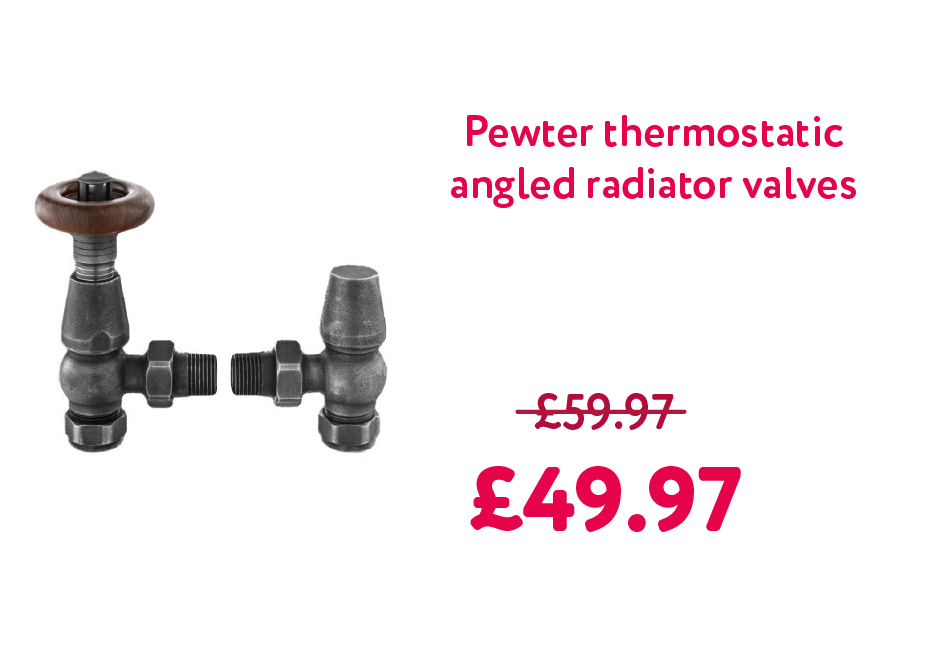 15mm Chelsea Pewter Thermostatic Angled Radiator Valves