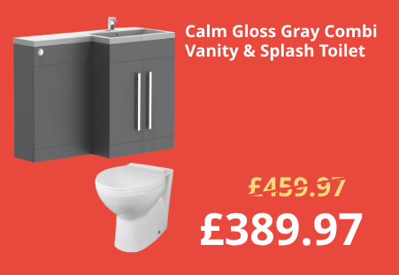Calm Gloss Grey Right Hand Combination Vanity Unit Basin L Shape with Back to Wall Splash Toilet & Soft Close Seat & Concealed Cistern - 1100mm