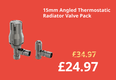 15mm Angled Thermostatic Radiator Valve and Lockshield Pack - Satin Nickel