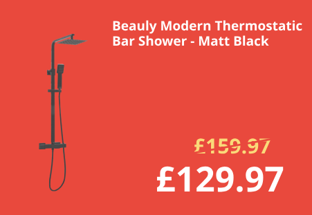 Beauly Modern Thermostatic Bar Shower Valve with Square Shower Head and Hand Shower Matt Black