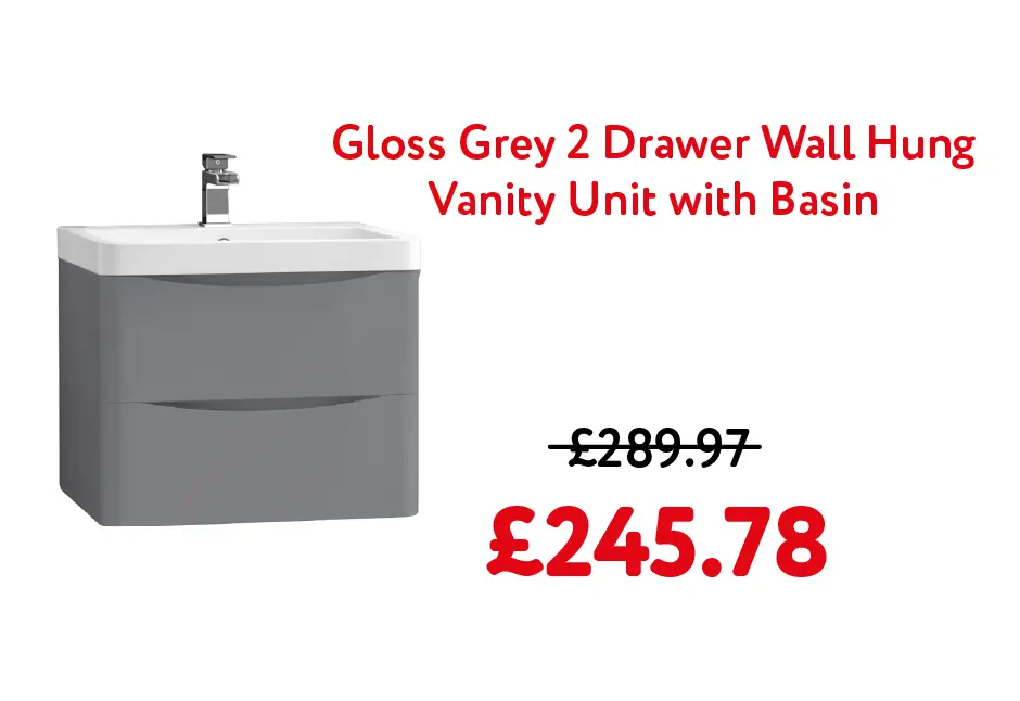 600mm Gloss Grey 2 Drawer Wall Hung Vanity Unit with Basin