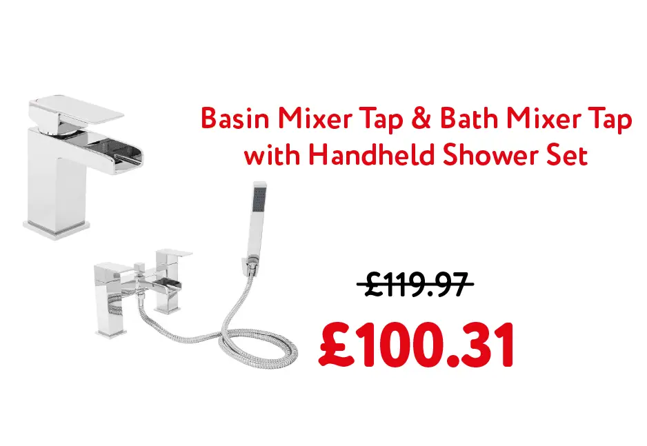 Edessa Mono Basin Mixer Tap & Bath Mixer Tap with Handheld Shower Set