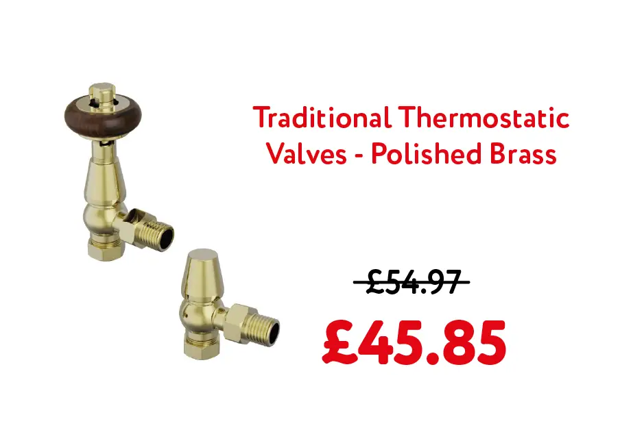 Traditional Thermostatic Angled Radiator Valves - Polished Brass